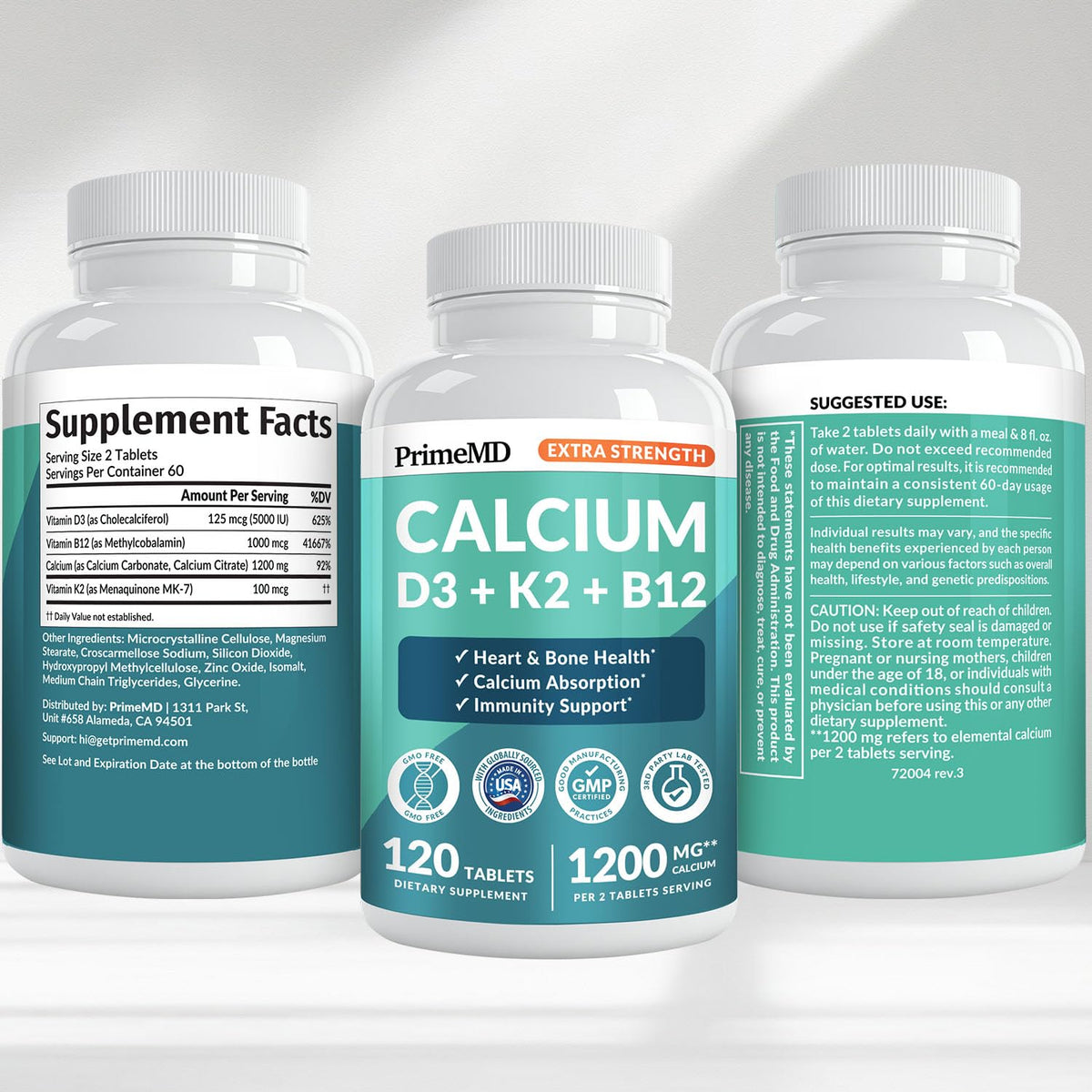4-in-1 Calcium 1200 mg with Vitamin D3 K2 - Extra Strength Calcium Supplements for Women & Men with D3 K2 Vitamin 5000 IU - Everyday Vitality Supplement - PrimeBioHealth - canada supplements