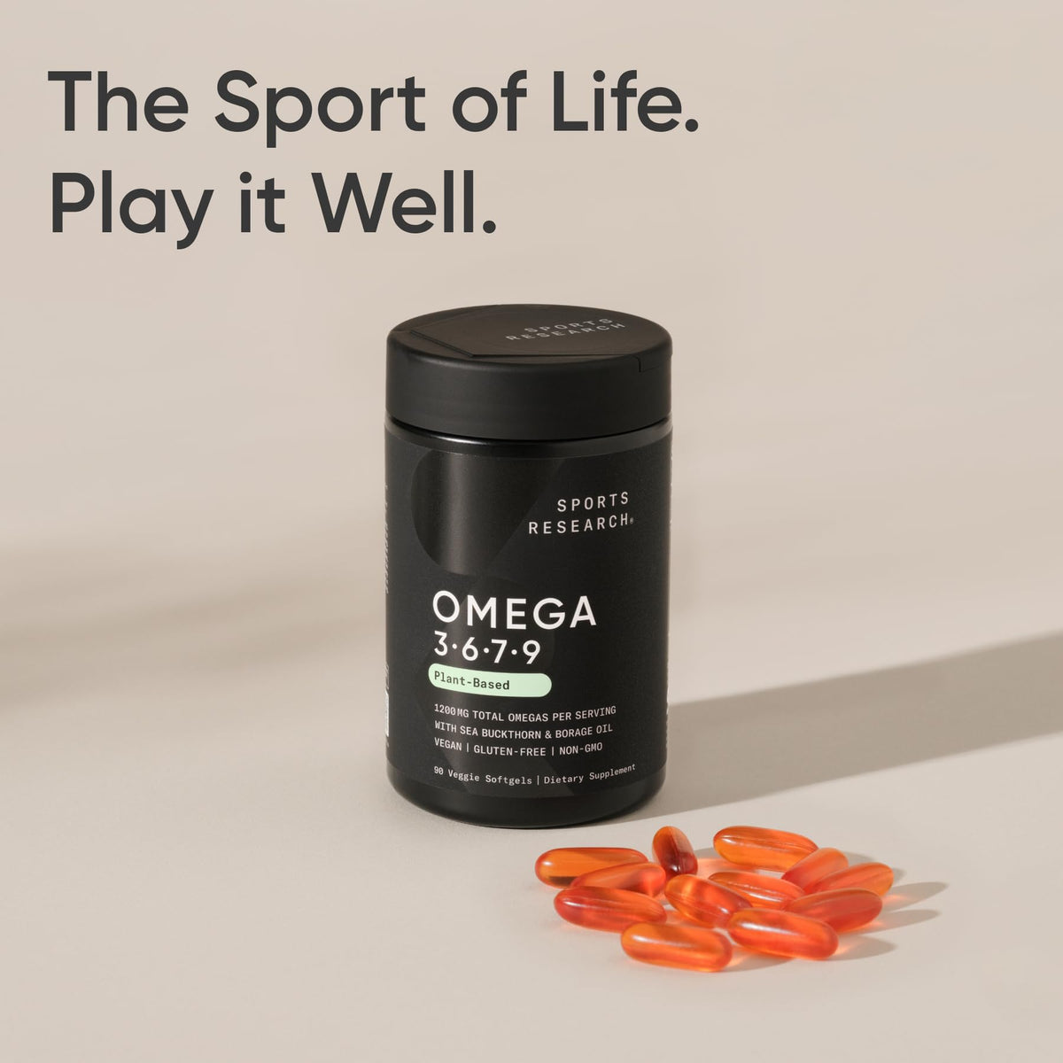 Sports Research® Vegan Omega 3-6-7-9 - 1200 mg of Multi-Spectrum Omega Fatty Acids Certified Non-GMO Formula with Sea Buckthorn & Borage Oil - 90 Veggie Softgels Sports Research buy supplements Au