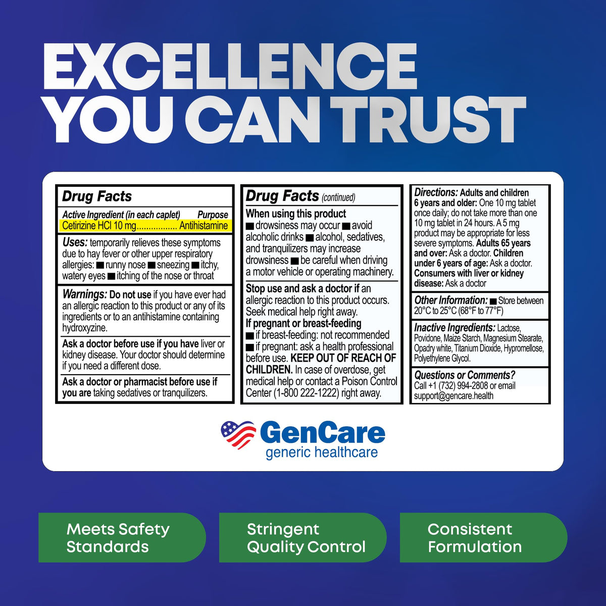 GenCare - Cetirizine HCL 10 mg (200 Caplets) - 24 Hour Allergy Relief Pills - Non Drowsy Generic OTC Allergy Medication - Antihistamine Medicine for Sneezing, Runny Nose & Itchy Eyes - Generic Zyrtec GenCare buy supplements Au