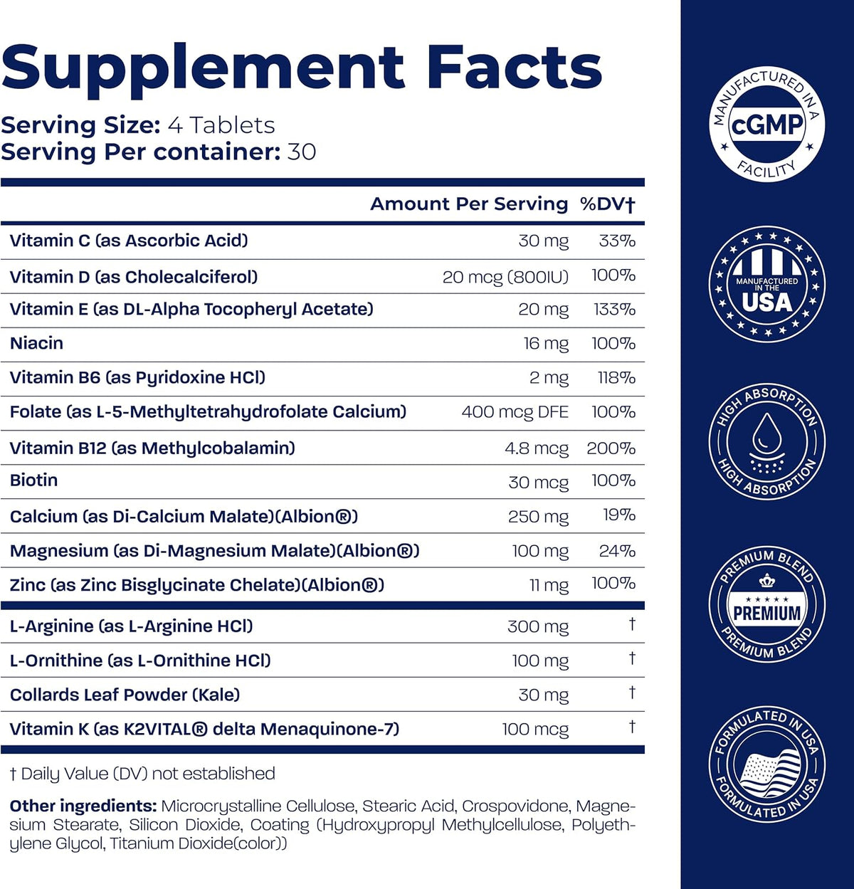 BONE SCIENCE Primeheight Bone & Growth Support with Calcium, Vitamin D3, K2, Magnesium, Zinc - Nutrient-Based Vegan Immune Formula, Non-GMO, 120 Tablets - PrimeBioHealth - canada supplements