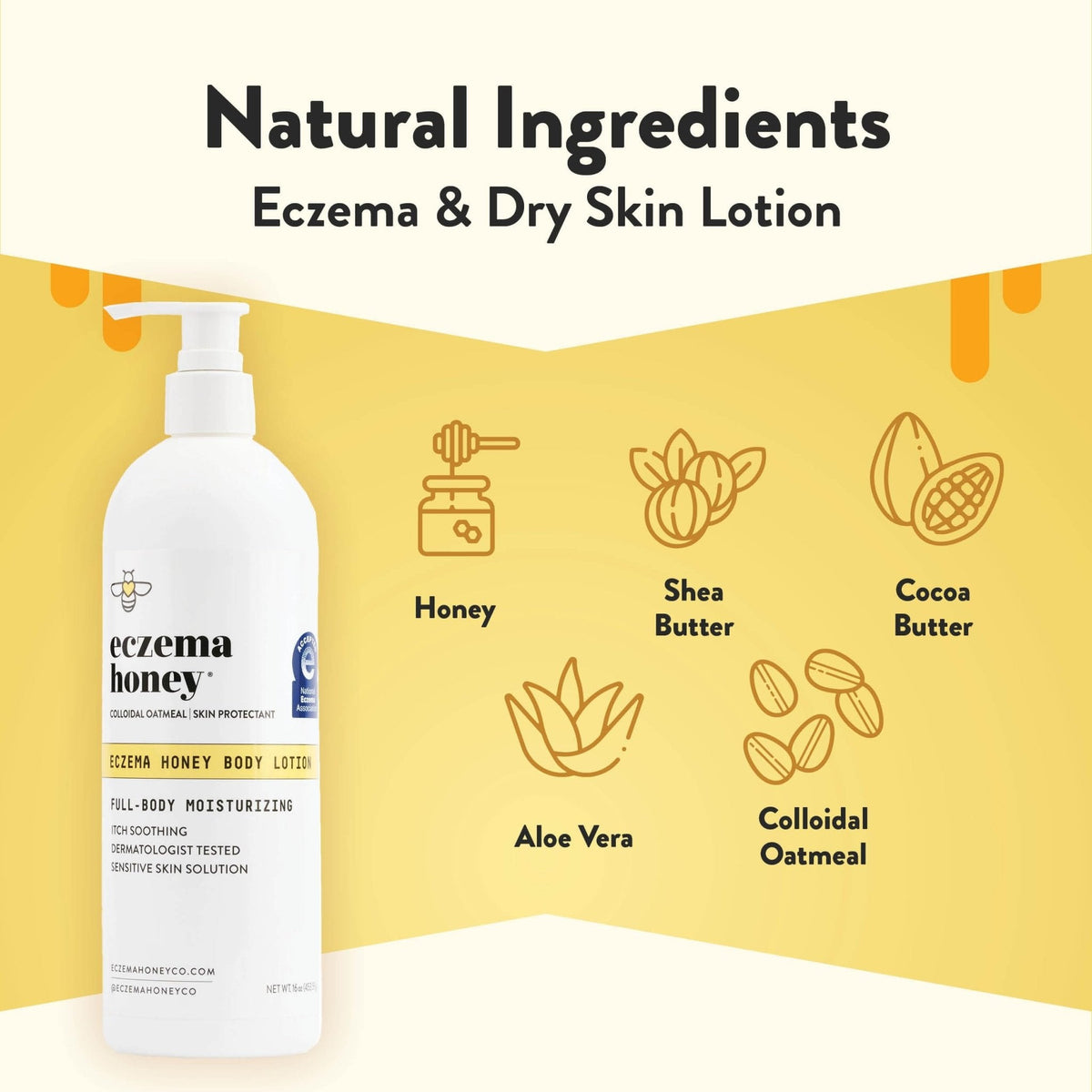 ECZEMA HONEY Oatmeal Body Lotion - Hand & Body Cream for Eczema Relief - Natural Dry Skin Repair (16 Oz) - PrimeBioHealth - canada supplements