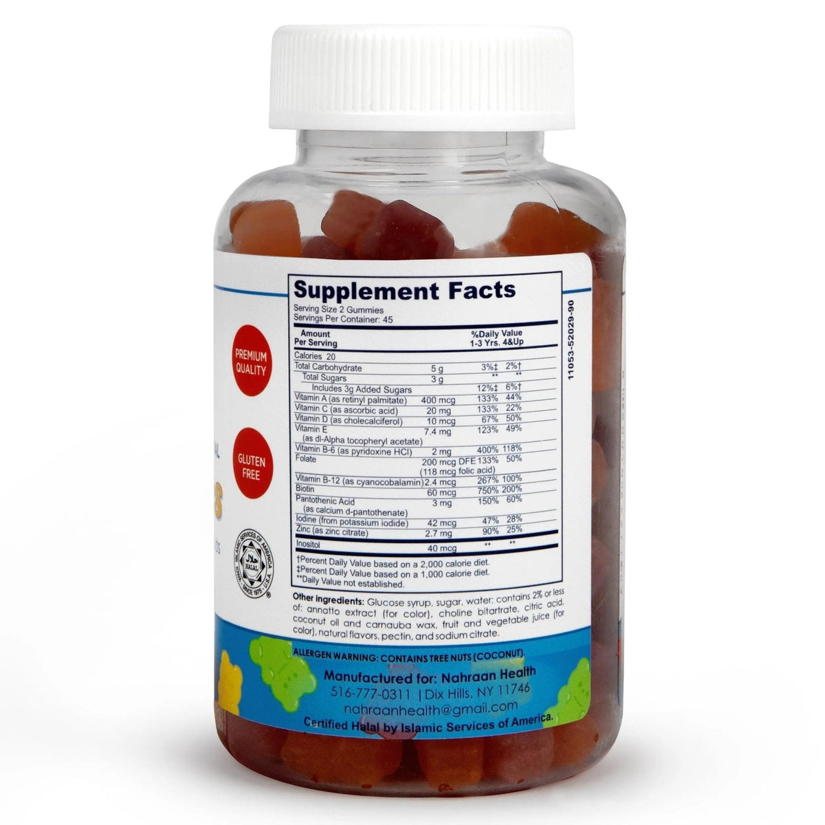 NAHRAAN HEALTH Halal Vitamins for Kids - Halal Multivitamins for Kids Vitamin A, C, D, E, B6, B12 - Non-GMO Vegetarian, Halal Gummies - 90 Count - PrimeBioHealth - canada supplements