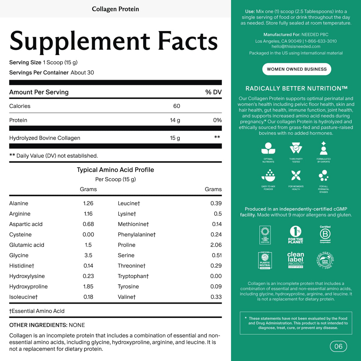 Needed. Hydrolyzed Collagen Protein Powder | Expert-Backed & Clean Sourced | Supports Skin, Hair, Joints | Grass-fed, Pasture-Raised, Hormone-Free | 1lb - PrimeBioHealth - canada supplements