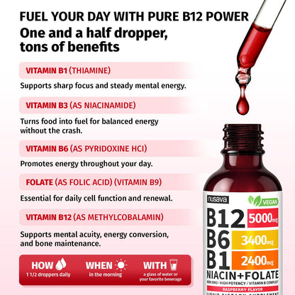 (2 Pack) Vitamin B12 and B6 Liquid Drops, B12 Sublingual Vitamin B Complex - B 12 Vitamin 5000mcg - B12 Methylcobalamin for Energy - PrimeBioHealth - canada supplements