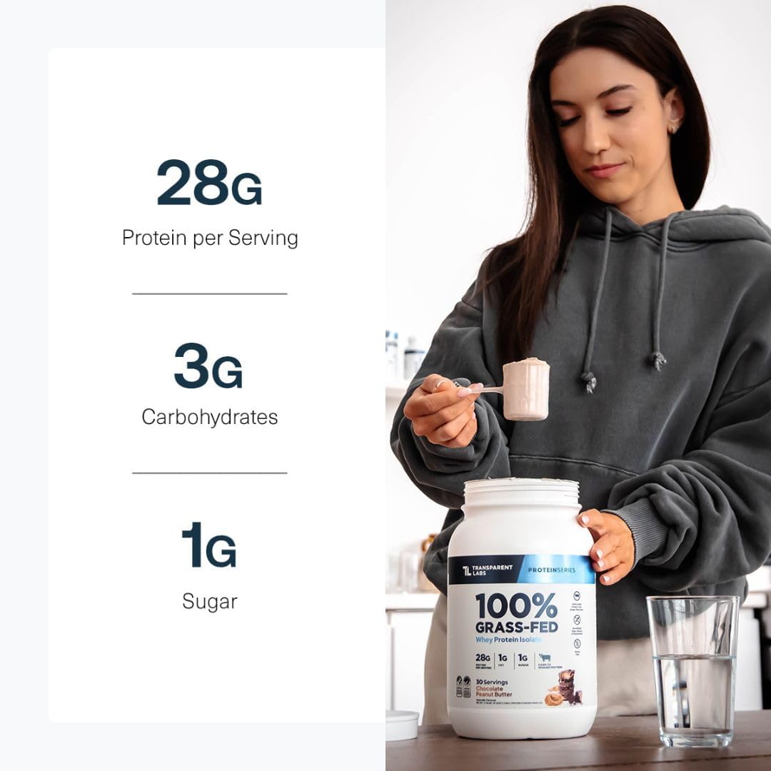 Transparent Labs Grass-Fed Whey Protein Isolate (30 Servings, Chocolate Peanut Butter) & Grass-Fed Whey Protein Isolate (30 Servings, Oatmeal Chocolate Chip Cookie)