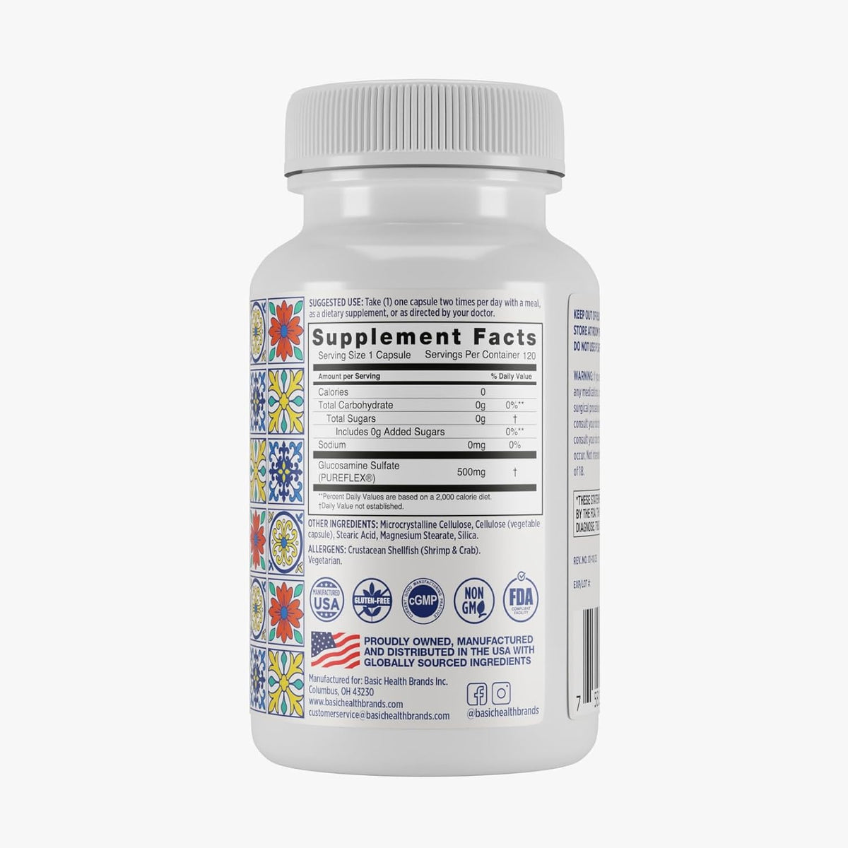 Basic Brands Pura Salud Pureflex Glucosamine Sulfate, 500mg 120 Count | Joint Health Support