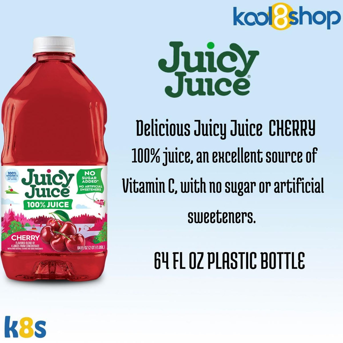 Juicy Juice Cherry 100% Juice Vitamin C No Sugar Added 64 fl oz Plastic Bottle 4 Pack + 15 Sugarcane Disposable Straws by KOOL8SHOP Infinite Deals Juicy Juice buy supplements Au