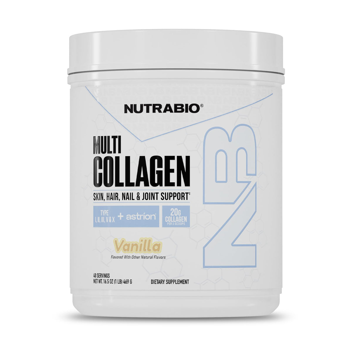 NutraBio Multi Collagen Powder - Hydrolyzed Collagen Peptides for Glowing Hair & Skin - Grass-Fed - Collagen Powder for Women and Men - 40 Servings- Unflavored