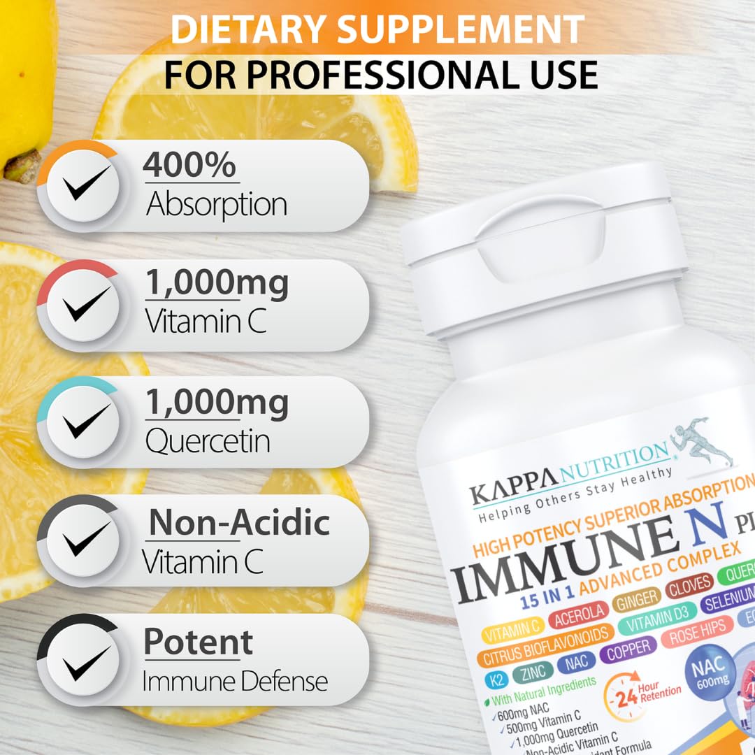 (60 Capsules), NAC 600mg, Quercetin 1,000mg, Vitamin C 500mg, Zinc 50mg, Vitamin D3 5,000iu, Selenium, Copper, Acerola, Ginger, Rutin, Citrus Bioflavonoids, Rose Hips, Echinacea, Immune N Plus 15 in 1 KAPPA NUTRITIONBuy Supplements Australia