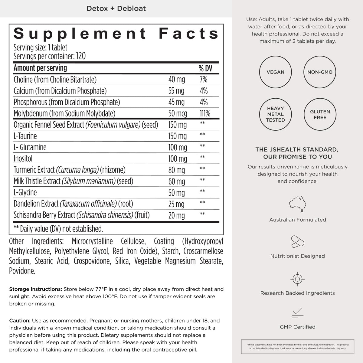 JSHealth Detox + Debloat. Bloating Relief for Women, 60 Tablets | Nutrionist-Formulated, Made with Milk Thistle, Turmeric, and Fennel. Liver Health and Gut Support.