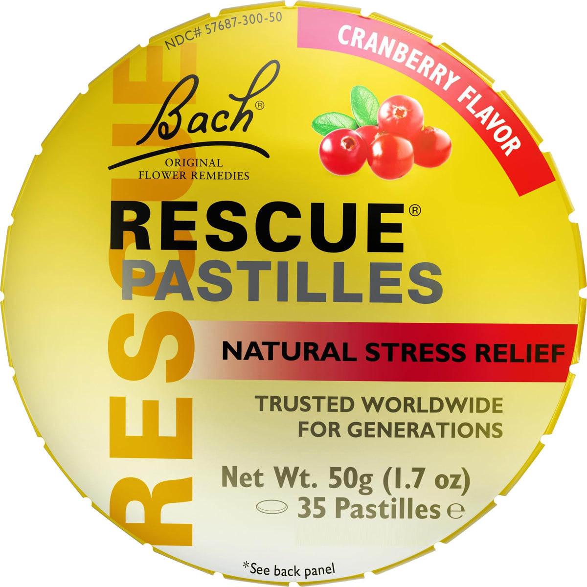 Rescue Bach PASTILLES, Cranberry Flavor, Stress Relief Lozenges, Homeopathic, Flower Eessences, 35 Count