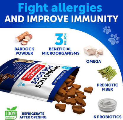 Dog Allergy Relief Chews + Probiotics Bundle - Omega 3 for Skin & Coat, Anti-Itch, Hot Spots Treatment, Immune Support - Probiotics & Prebiotics for Gut Health, Yeast Balance