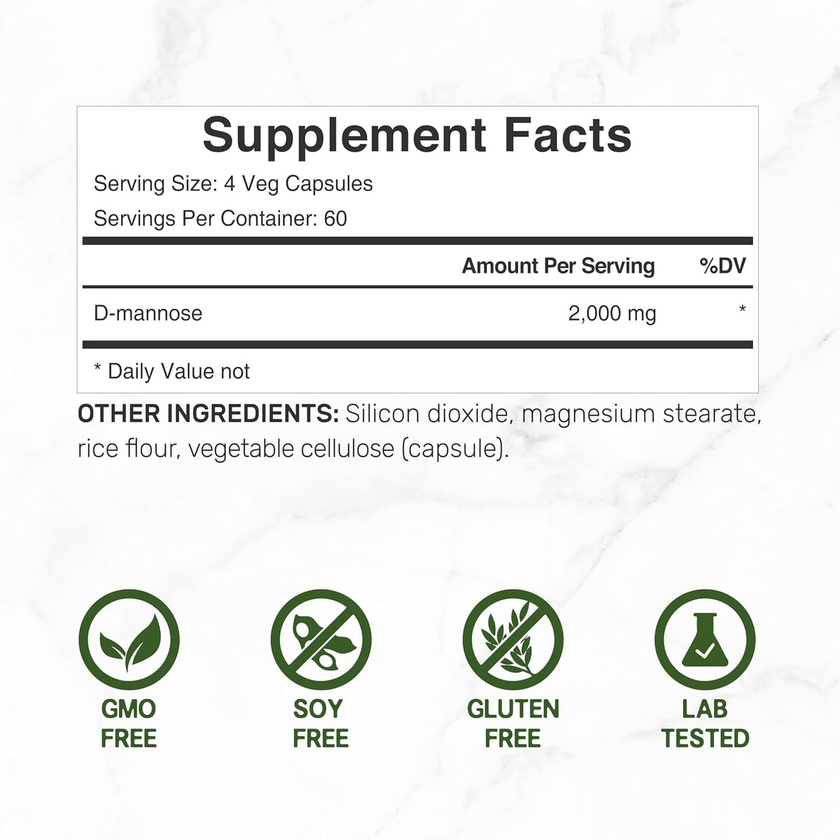 DEAL SUPPLEMENT D Mannose 500mg Capsules (2,000mg Per Serving), 240 Veggie Pills – Fast Acting Water-Soluble Form – Extra Strength Urinary Tract (UTI) Health Support – Non-GMO, Vegan Friendly