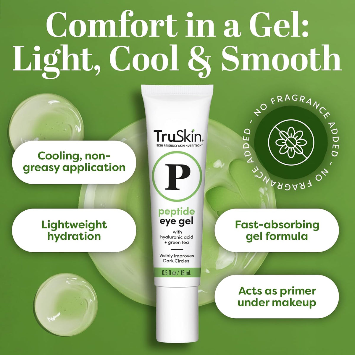 TruSkin Peptide Eye Cream Gel for Dark Circles, 0.5 fl oz | With Hyaluronic Acid to visibly smooth fine lines, hydrate and depuff tired-looking under eyes with a lightweight feel