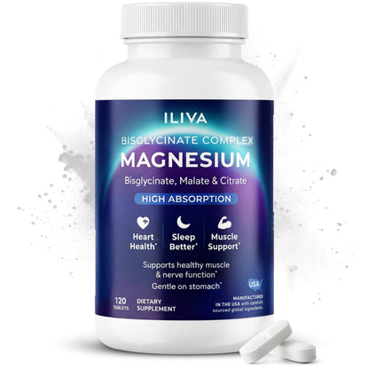 Iliva Magnesium supplement bottle with blue label on a white background