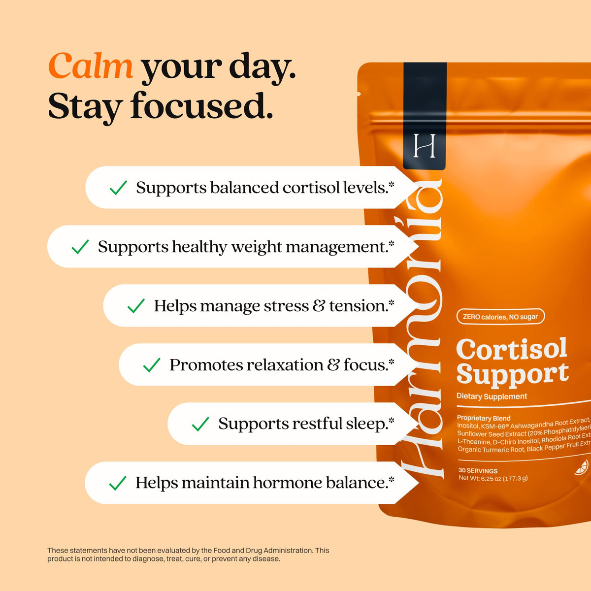 Harmonia Cortisol Cocktail | Cortisol Supplements for Women & Men with Ashwagandha, Magnesium & L-Theanine | Drink Harmonia for Stress Relief, Weight Management