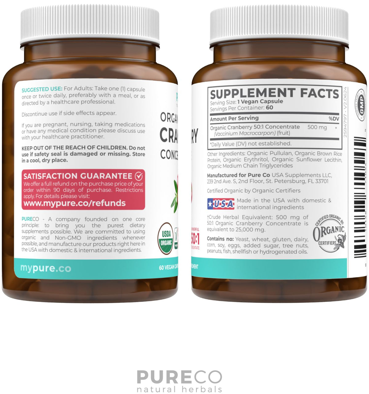Organic Cranberry Pills - Vegan Supplement for Urinary Tract Health & Kidney Cleanse - Cranberry Pills for Women 500mg 50:1 Cranberry Concentrate Per Serving - Urinary Tract Support - 60 Capsules