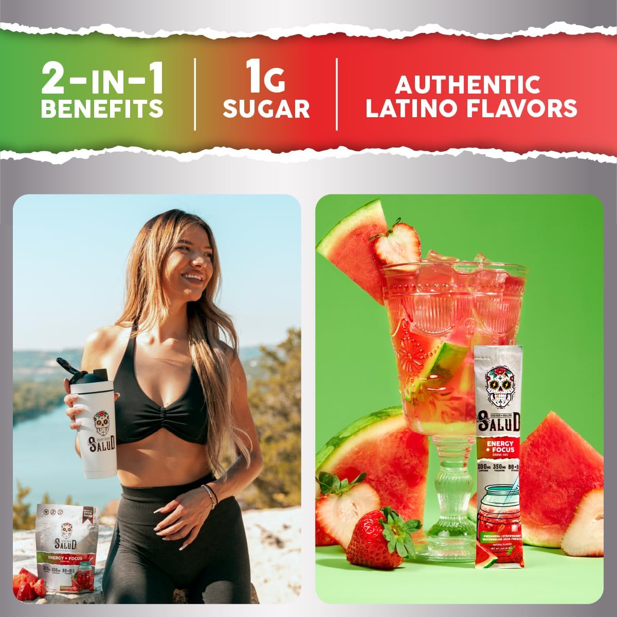 Salud Variety 3-Pack | 2-in-1 Hydration + Immunity (Hibiscus), Energy + Focus (Strawberry Watermelon) & Calm + Sleep (Punch) – 15 Servings Each, Non-GMO, Gluten Free, Low Calorie, 1g of Sugar