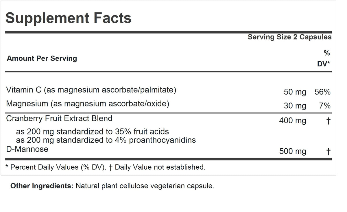Andrew Lessman ProCaps Cranberry with D-Mannose 60 Capsules | Standardized cranberry, D-Mannose, Vitamin C & Magnesium. Urinary tract support without cranberry juice sugar or calories.