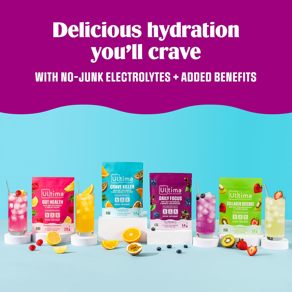 Ultima Replenisher Electrolyte Powder Drink Mix Bundle – Sugar Free – Variety, Gut Health – 20 Stickpacks, 14 Stickpacks – 6 Electrolytes and Minerals – Keto Friendly, Vegan, Non-GMO