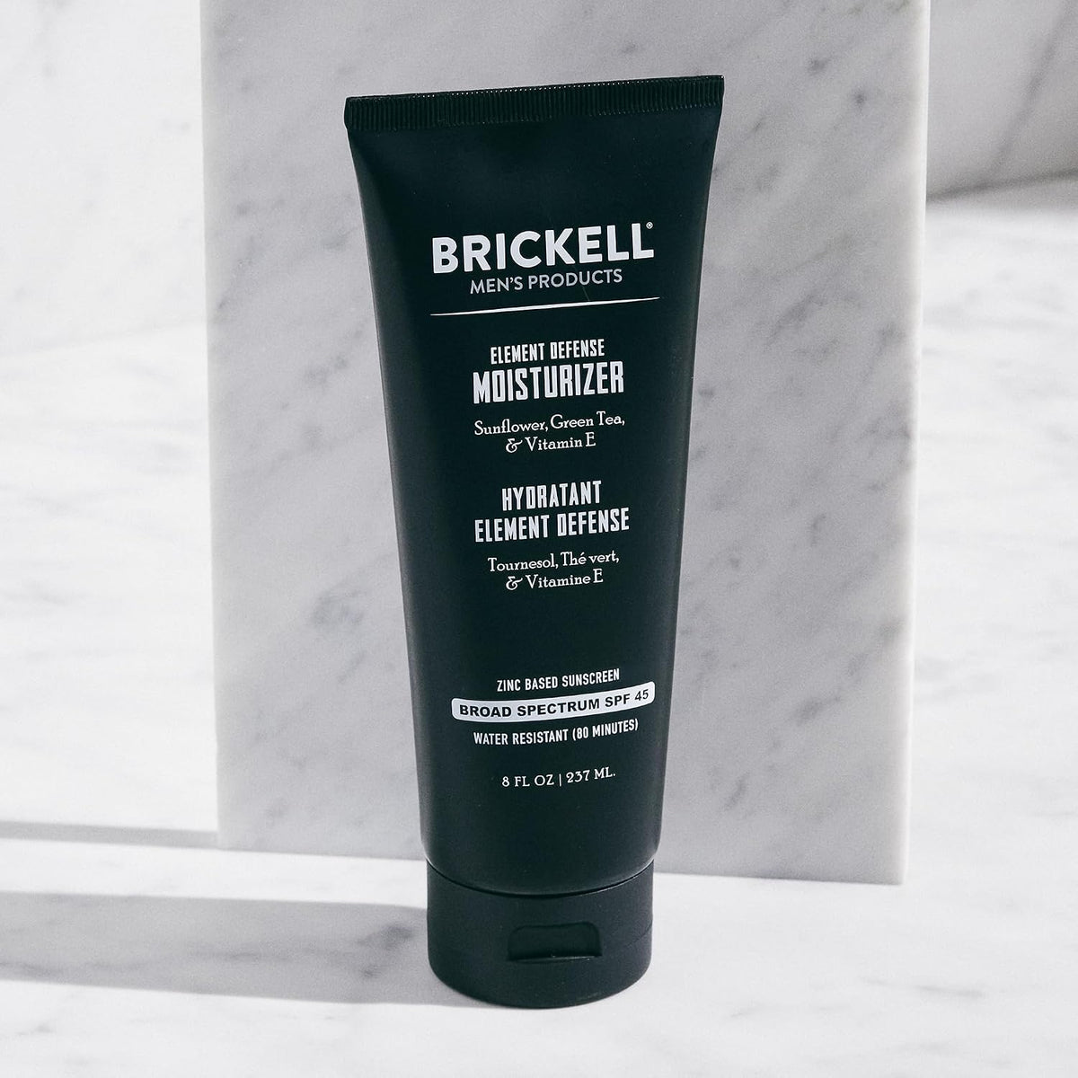 Brickell Men's Element Defense SPF45 Moisturizer for Men, Mineral Sunscreen, Hydrates and Protects Skin Against UVA/UVB Rays, With Zinc, Vitamin E, and Green Tea, 8 Ounce, Unscented