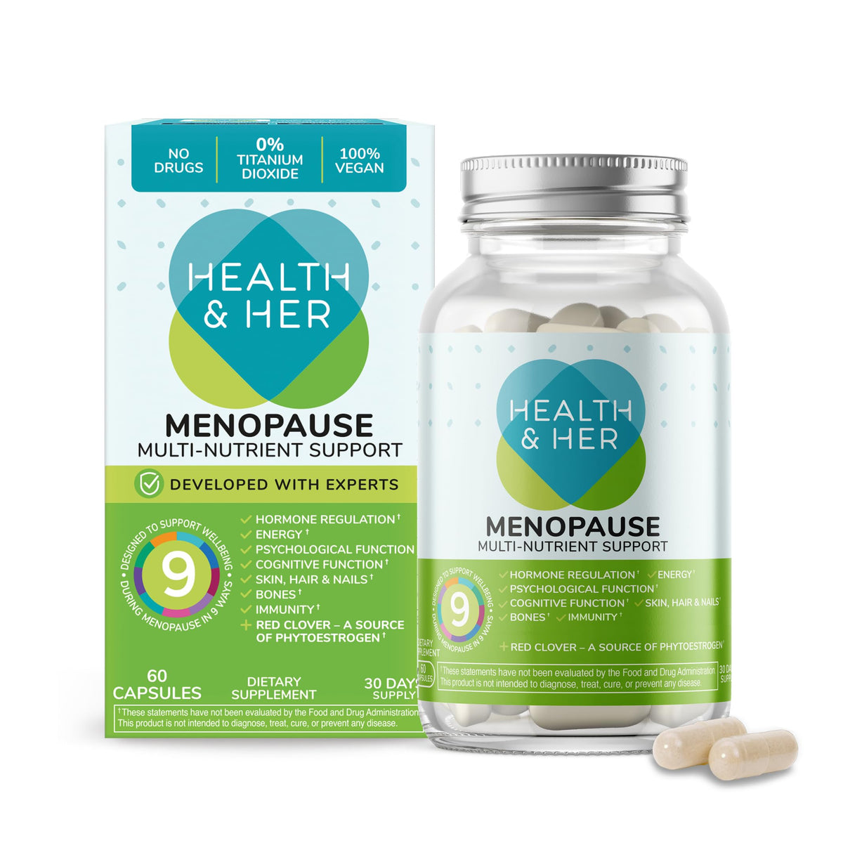 Health & Her Menopause Supplements for Women - Multi-Nutrient Support, Menopause Vitamins for Energy, Bones, Muscles, Skin & Hair, Vegan, Gluten-Free, Non GMO (60ct - 1 Month) Health and Her buy supplements Au