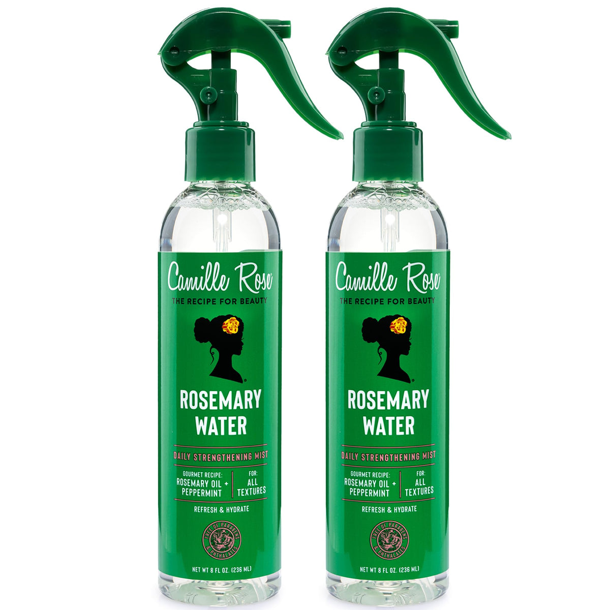 Camille Rose Rosemary Water, Daily Hair Strengthening Mist – Hydrating Refresher Spray with Rosemary Oil, Peppermint & Aloe Vera, 8 Oz Ea