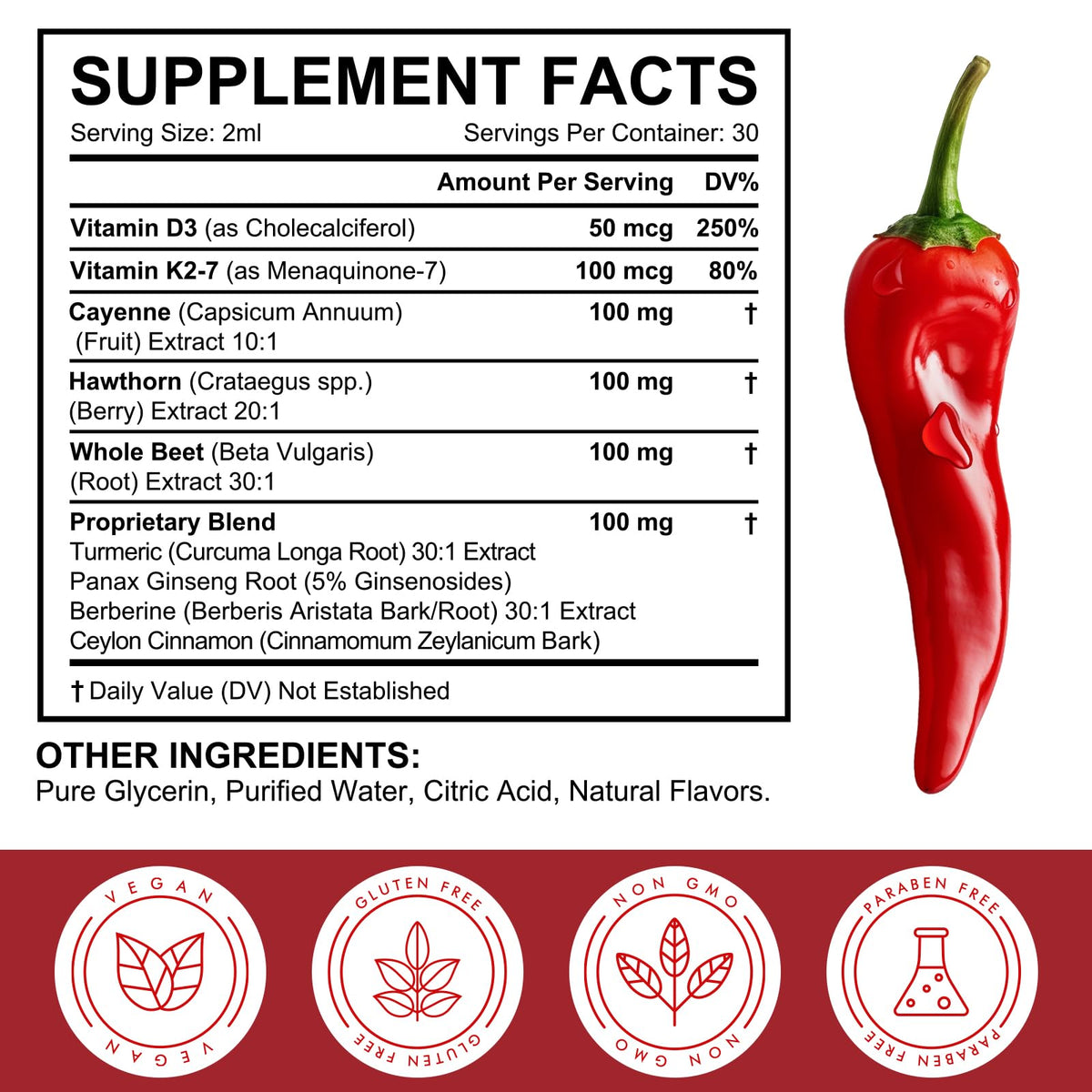 Cayenne Pepper Drops, Liquid Cayenne Pepper Organic, Cayenne Health Supplements, Cayenne Pepper Hawthorn Beet Root Turmeric Curcumin, Vitamin K2 & D3, Vegan-Friendly- 2 Fl Oz Vortexonix buy supplements Au