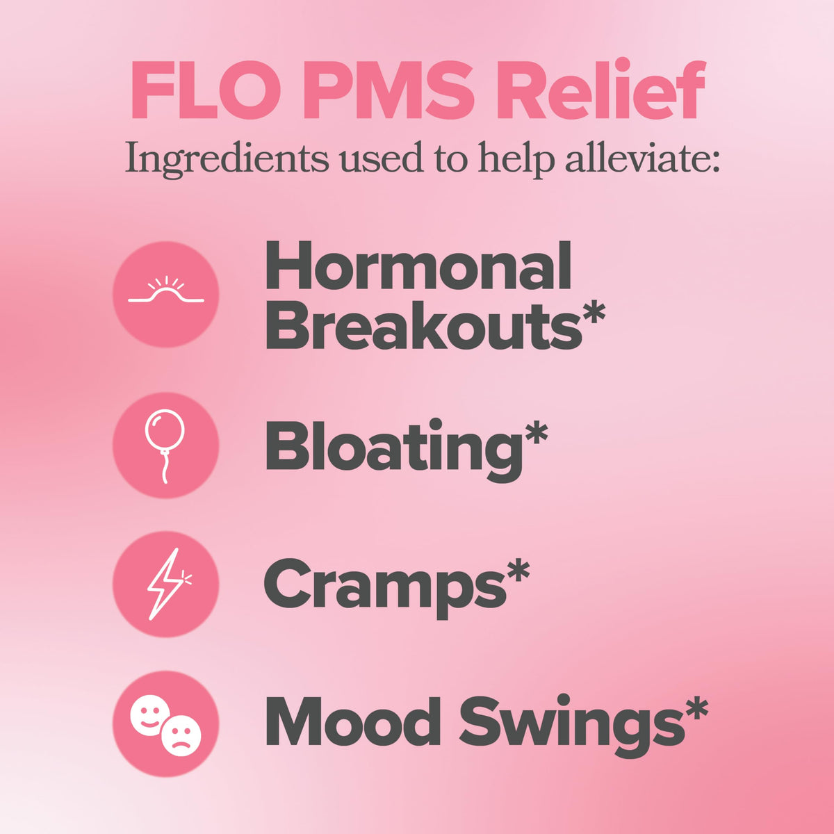 FLO PMS Gummies for Breakouts, Bloating, Cramps, & Mood – 30-Day Supply