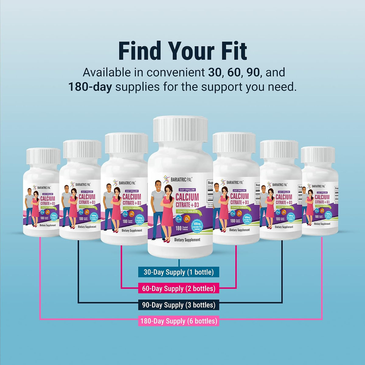 BariatricPal Easy Swallow Calcium Citrate (600mg) and D3 Coated Tablets (30-Day Supply)