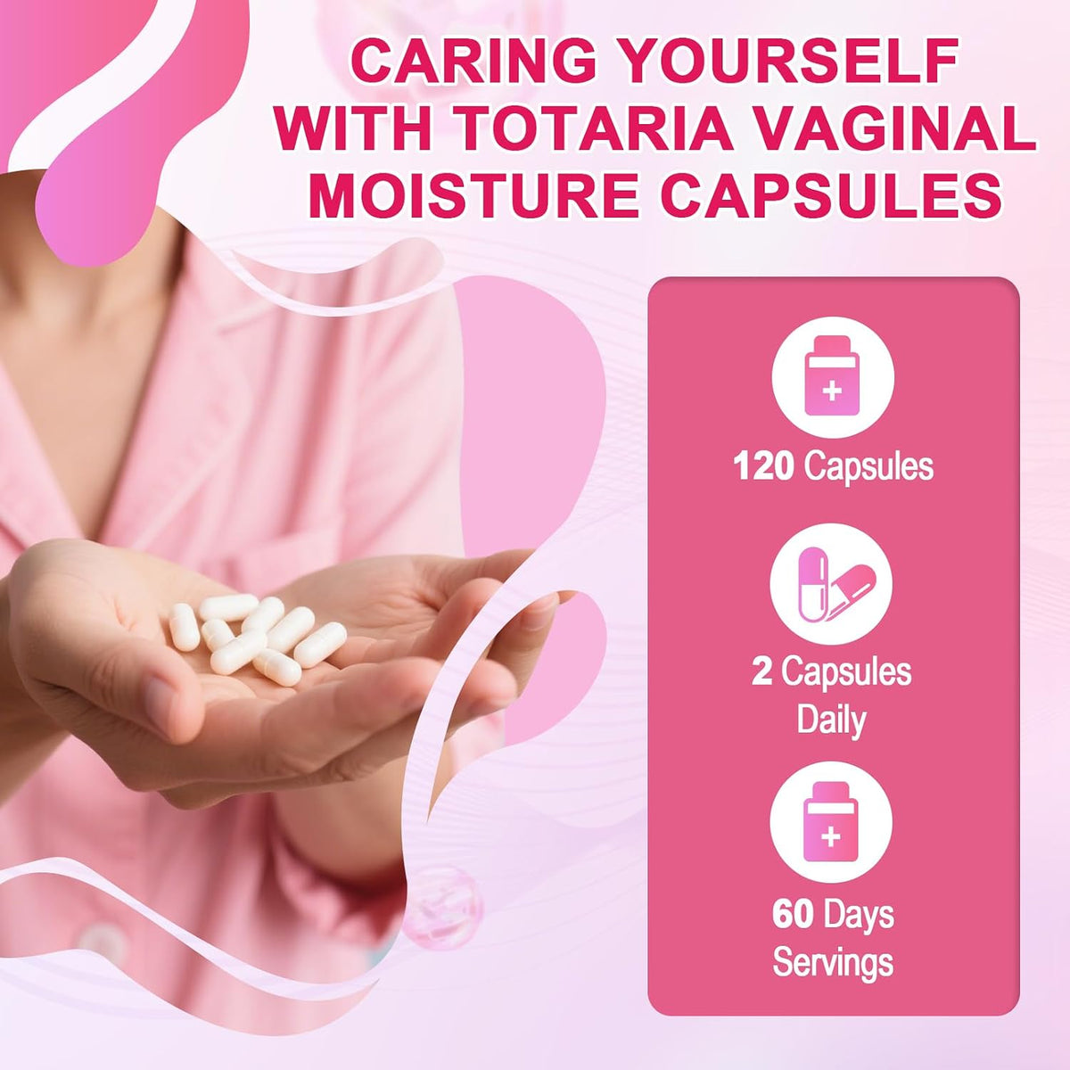 Vaginal Probiotics for Women Vaginal Moisturizer, pH, Odor, Flora, Hormones, Comfort, Mood & Relaxation, 30-in-1 Vaginal Moisture Plus with Slippery Elm Bark, Hyaluronic Acid, Fenugreek - 120 Caps