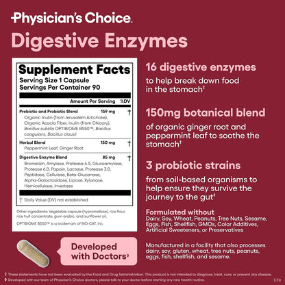 Physician's CHOICE - Optimal Gut Health Bundle: 60 Billion Probiotic 60ct + Digestive Enzymes 90ct for Digestive Comfort and Immune Support