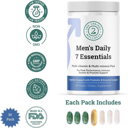 Men's Health Vitality Bundle: Brain Support Complex, Men's Daily 7 Essentials, and Vitamin D3 + K2