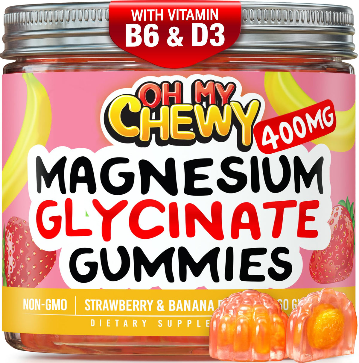 Center-Filled Magnesium Glycinate Gummies 400MG - High Absorption for Kids, Teens & Adults - Supplement for Sleep, Calm & Muscle Relaxation with B6 & D3