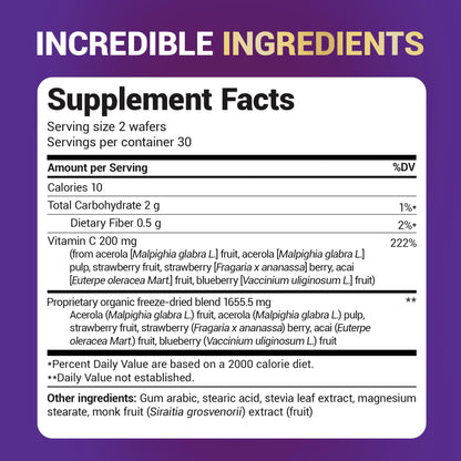 Dr. Berg Chewable Vitamin C Complex - Made with Organic, Non-GMO Berries - 60 Delicious Wafers