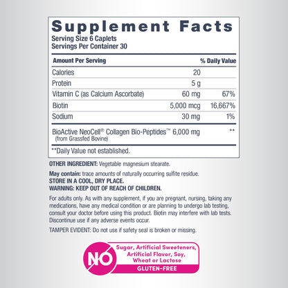 NeoCell Collagen Peptides Pills | 180 Tablets | with Vitamin C and Biotin | Grass Fed Bovine | Hair, Skin, & Nails | for Women and Men