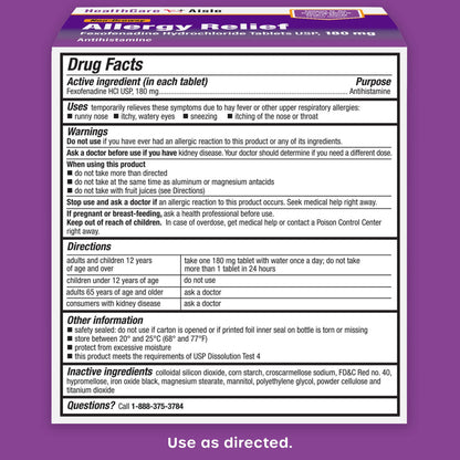 HealthCareAisle Allergy Relief - Fexofenadine Hydrochloride Tablets USP, 180 mg, 90 Tablets, Allergy Medication, Non-Drowsy 24-Hour Relief HealthCareAisle buy supplements Au
