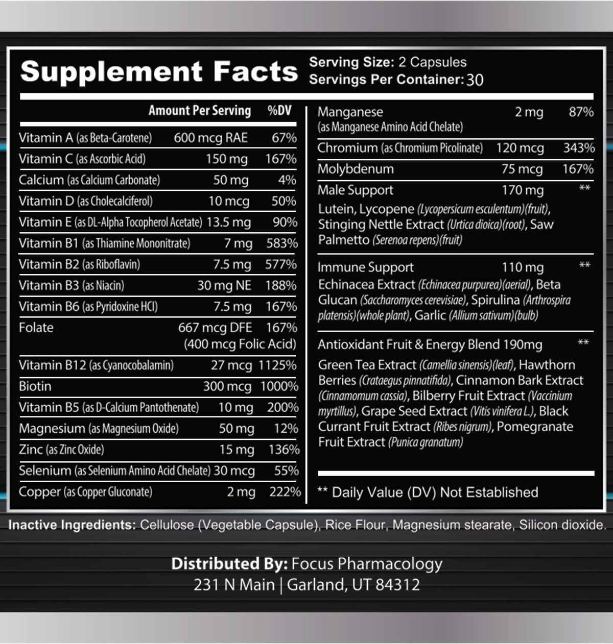 Focus Pharmacology Men's Daily Super Multi-Vitamin for Men - 60 Ct Blend of Vitamins, Minerals, Plus Herbs for Prostate Health and General Energy/Focus Focus PharmacologyBuy Supplements Australia