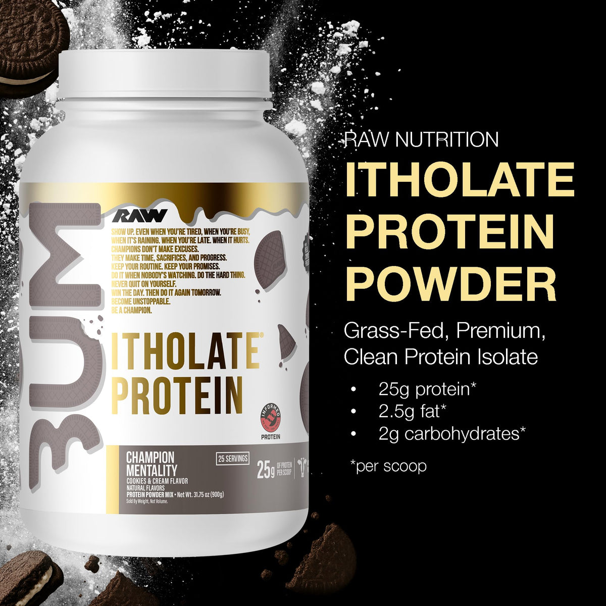 RAW Whey Isolate Protein Powder, Vanilla Oatmeal Cookie (CBUM Itholate Protein) - 100% Grass-Fed Sports Nutrition for Muscle Growth & Recovery - Low-Fat, Low Carb, Naturally Flavored - 25 Servings