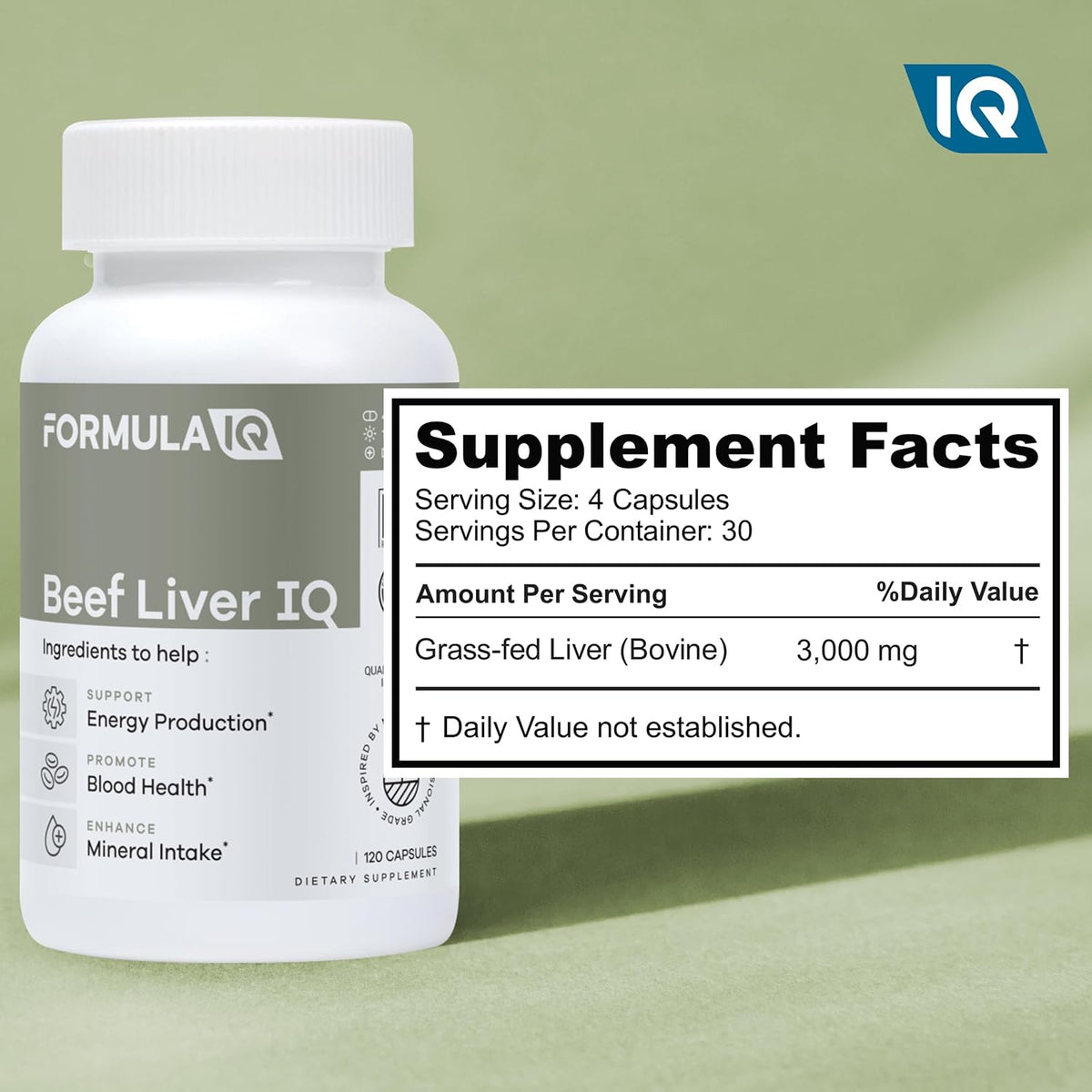 Formula IQ - Beef Liver IQ - Beef Liver Capsules - Supports Energy Production - Natural Iron, Copper, Vitamin A, & Vitamin B - High Absorption - 120 Capsules