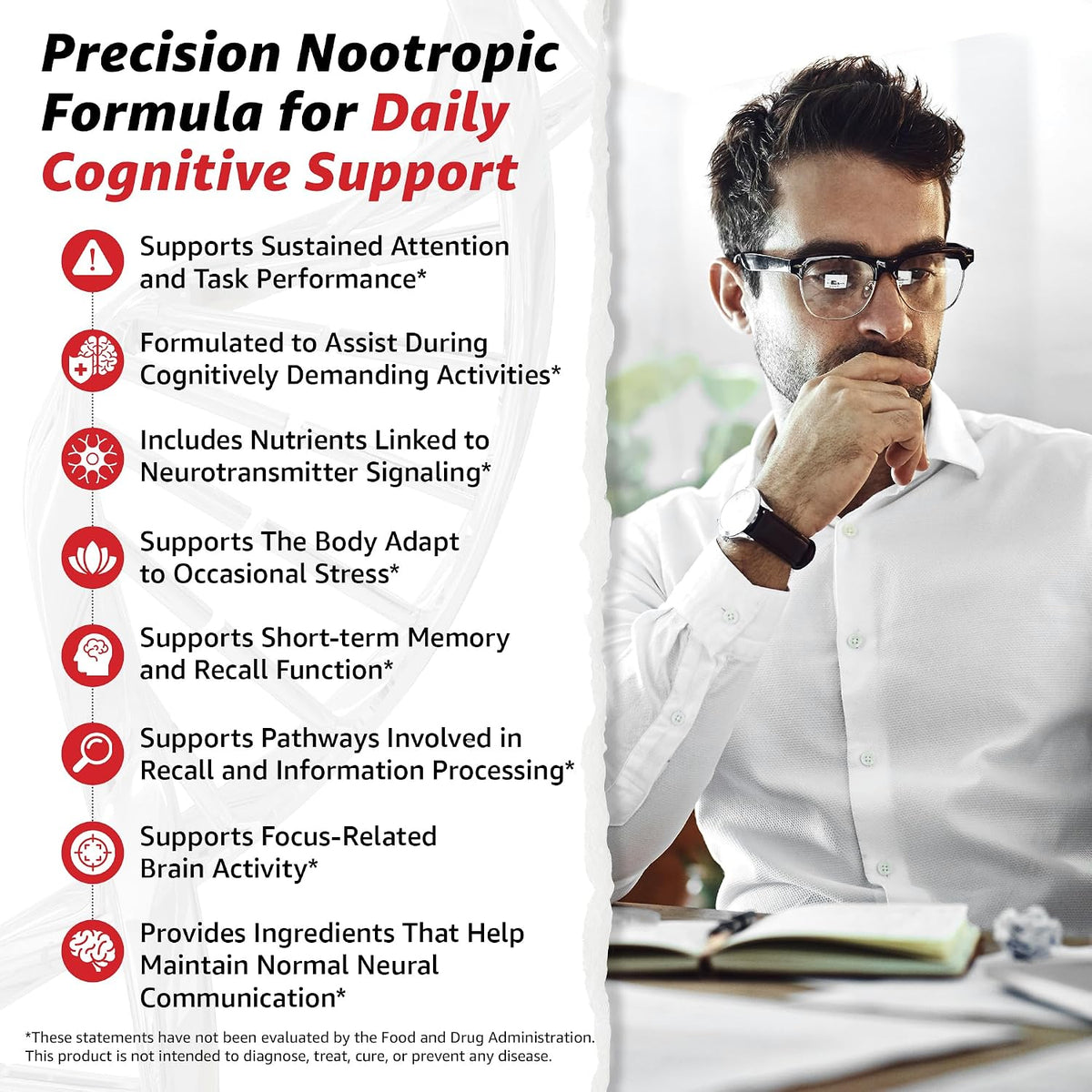 10X Health Focus Supplement - 60 Capsules | Brain Supplements for Memory and Focus: Rhodiola Rosea & Huperzine A, Memory Support, 60 Capsules, Non-GMO