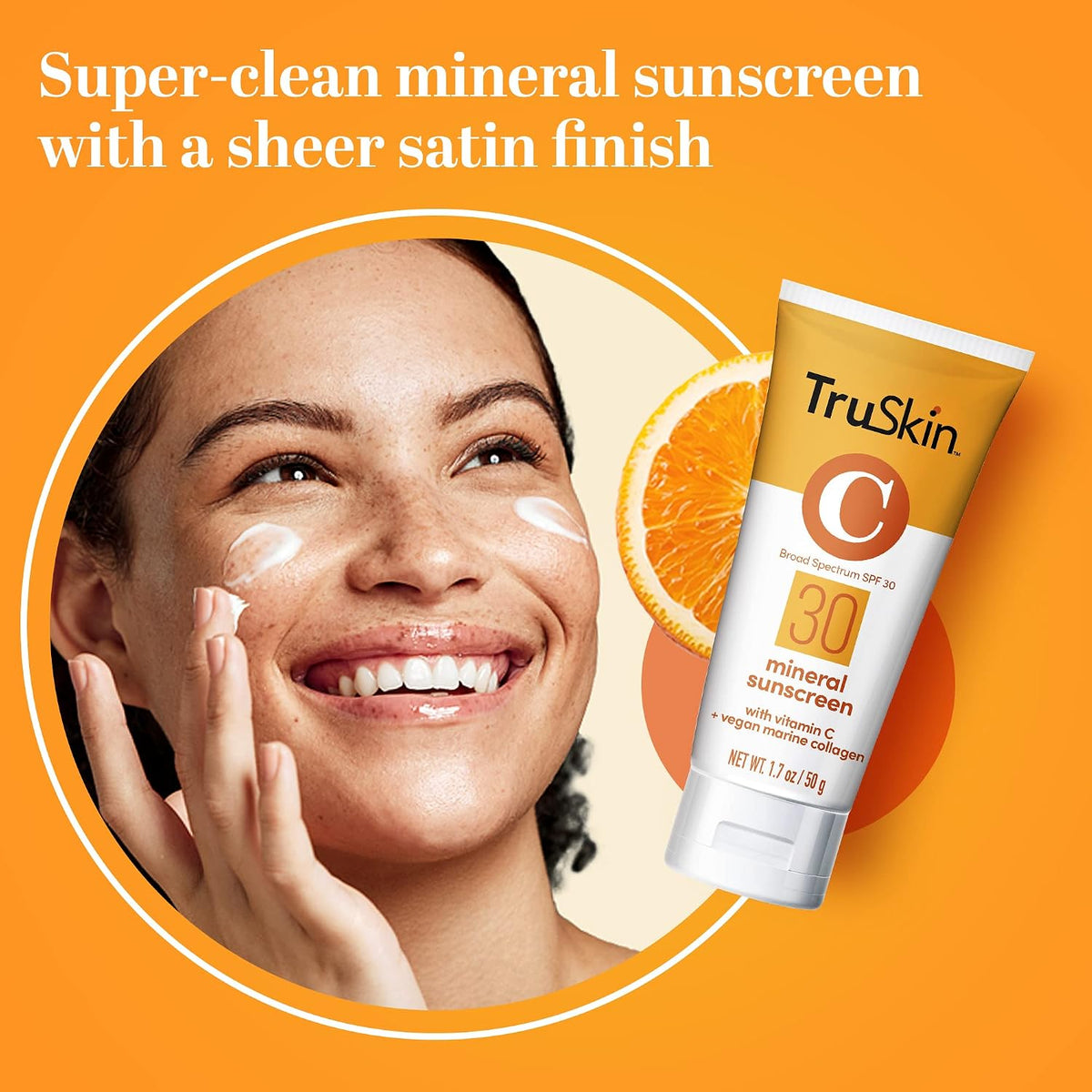 TruSkin SPF 30 Mineral Face Sunscreen with Zinc Oxide, 1.7 fl oz | With Squalane, Vitamin C and Marine Collagen for broad spectrum protection and comfortable daily wear on sensitive skin