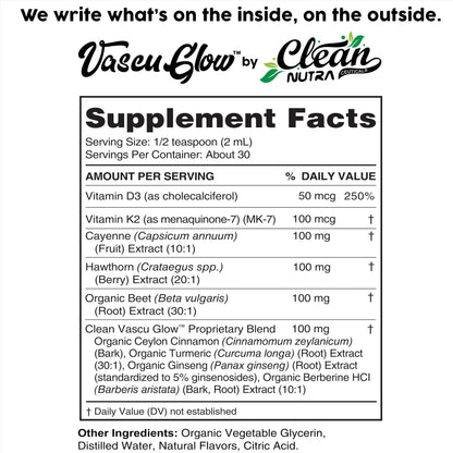Clean Nutra Cayenne Pepper Drops Supplement Liquid + Hawthorn Berry, Vitamin D3 K2 Beet Root Powder, Ceylon Cinnamon, Turmeric Curcumin