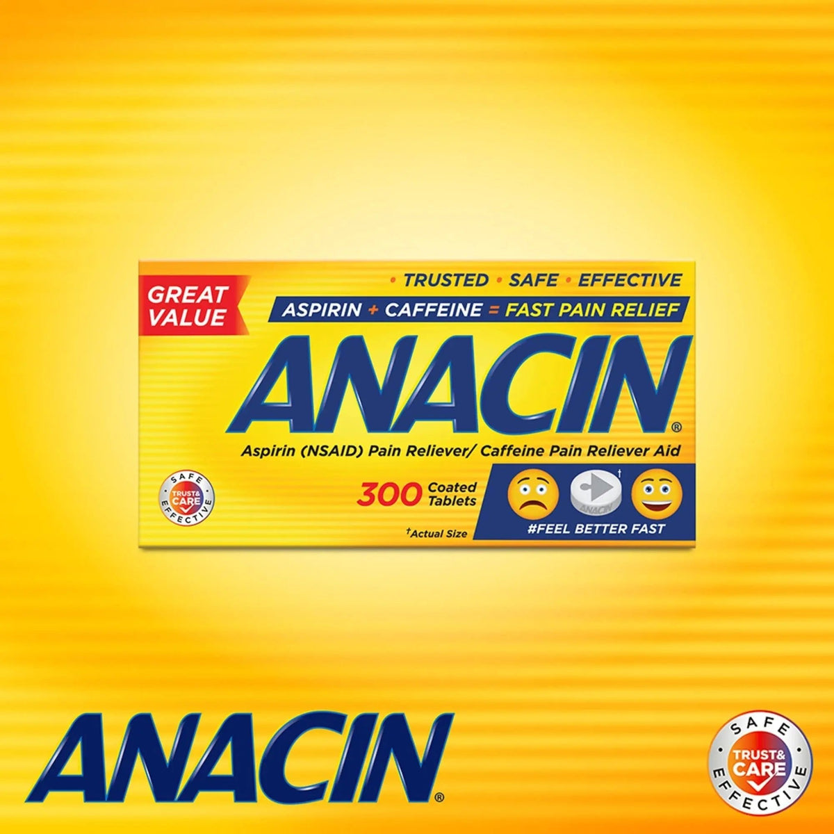 Anacin Aspirin & Caffeine Fast Pain Relief, Eases Minor Aches and Pains Due to Headache, Muscle Aches & Arthritis, 300 Count - PrimeBioHealth - canada supplements