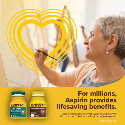 Bayer Aspirin Low Dose 81 mg, Enteric Coated Tablets, Doctor Recommended, Secondary Prevention of Cardiovascular Disease, 300 Safety Coated Tablets (Packaging may vary) - PrimeBioHealth - canada supplements
