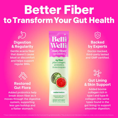 Belli Welli Daily Fiber Supplement Packets with Collagen, Probiotics & Electrolytes | Single Serve Packets for Gut Health - PrimeBioHealth - canada supplements