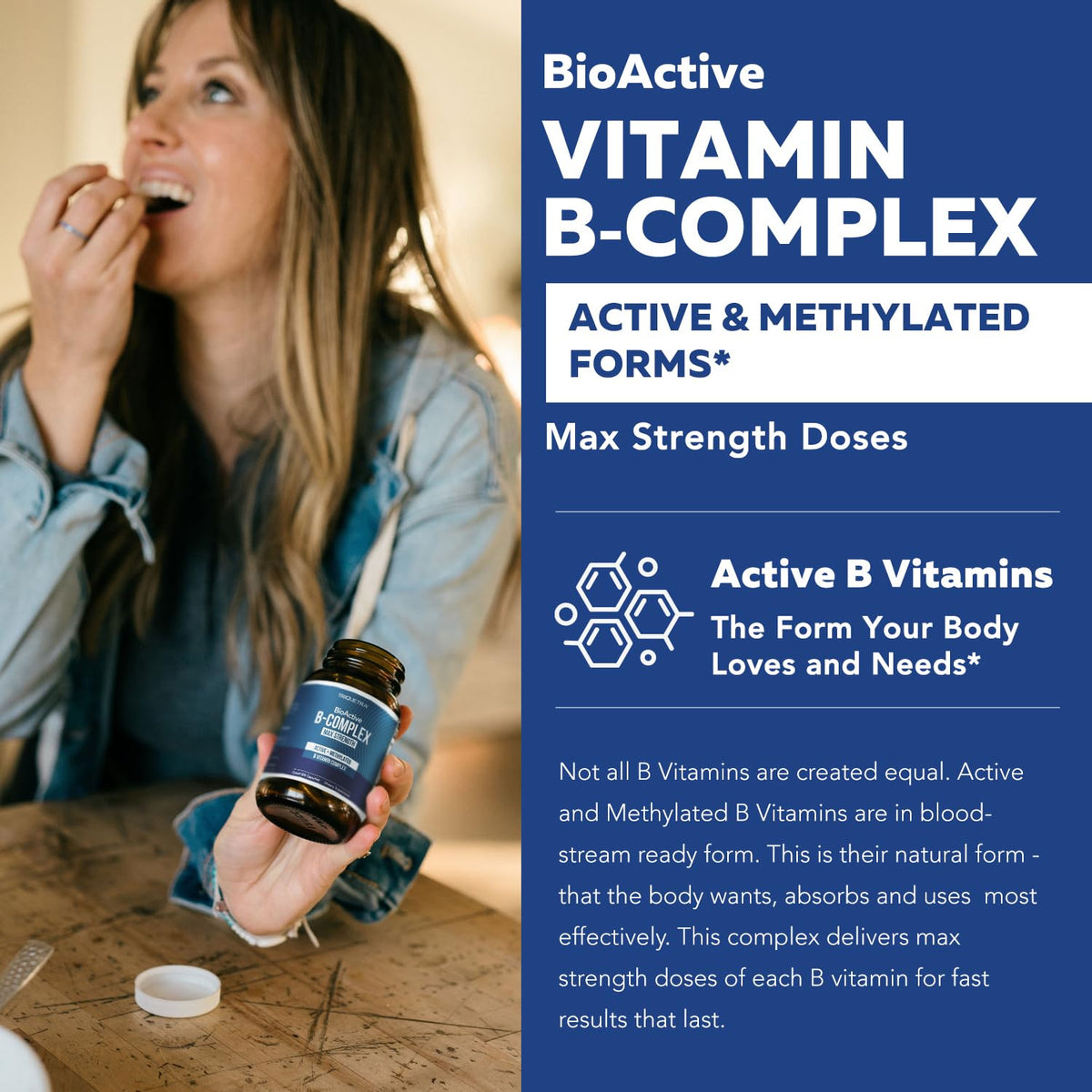 BioActive Vitamin B Complex - Blood Stream Ready, Methylated B Complex - Featuring Methylfolate, 3 BioActive Forms of B12, BenfoPure® B1 & Pantesin® B5 - 12 B Vitamins in Clinical Doses - 60 Servings - PrimeBioHealth - canada supplements