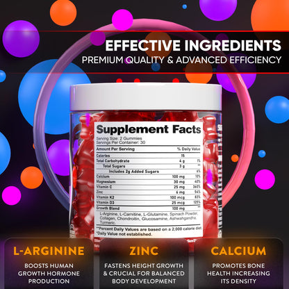 BIOTEQUELAB Height Growth Increase Gummies Vitamins, Grow Tall Supplement, Calcium, Magnesium, Zinc, Ashwagandha, - PrimeBioHealth - canada supplements