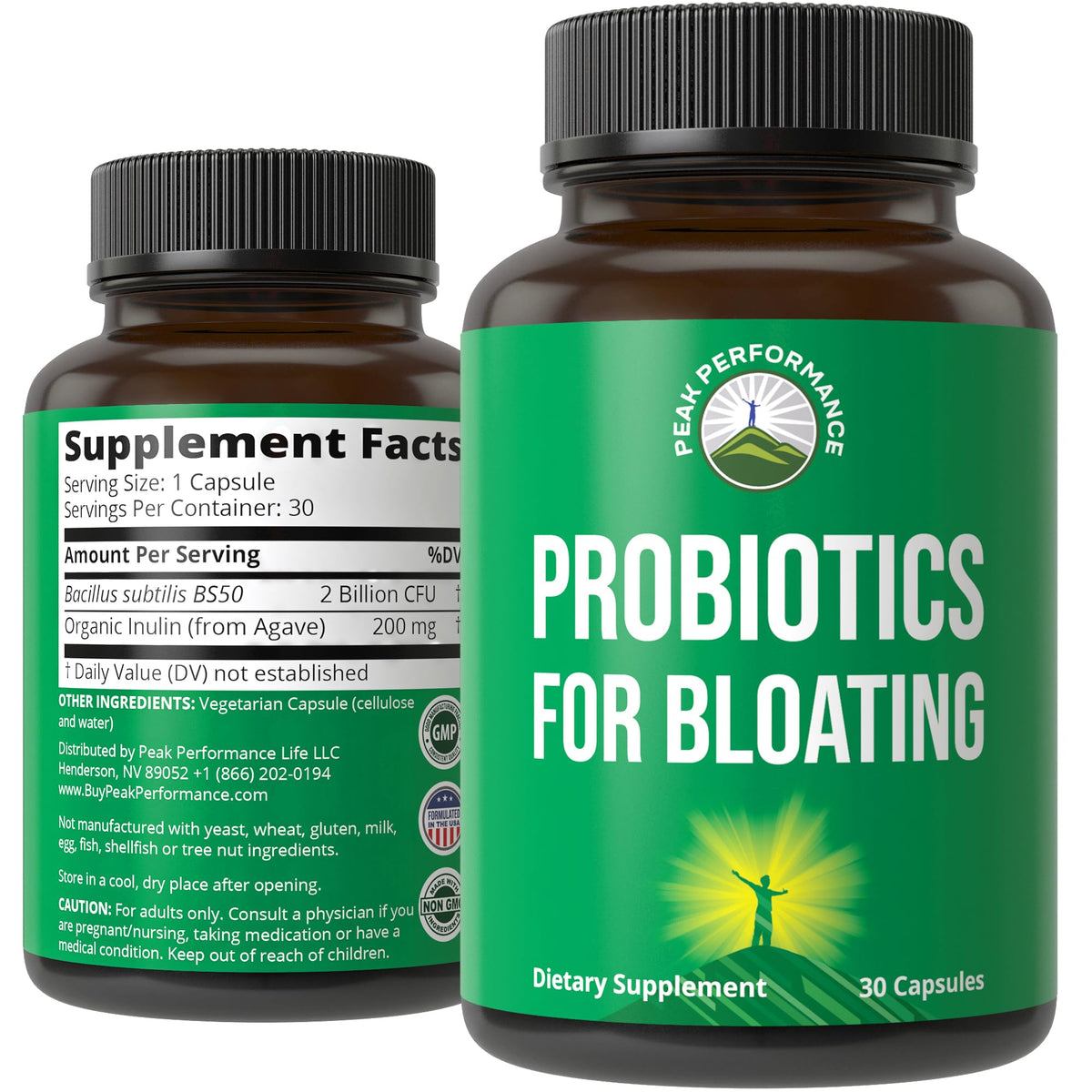 Bloat and Gas Probiotic - Proven Relief with Clinically Studied Bacillus Subtilis BS50 + Prebiotic Fiber - Fast Acting Anti Bloating Pills Supplement - PrimeBioHealth - canada supplements