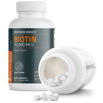Bronson Biotin 10,000mcg, Supports Healthy Hair, Skin and Nails, Vegetarian, Non-GMO, 150 Tablets - PrimeBioHealth - canada supplements
